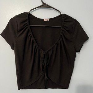 Black ribbed crop top with front tie